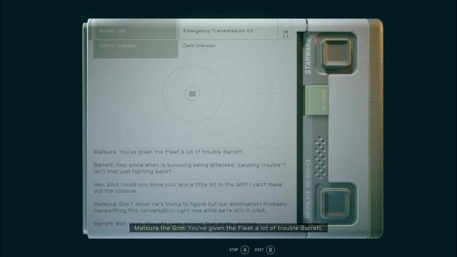 Emergency Transmission 2 note in Starfield