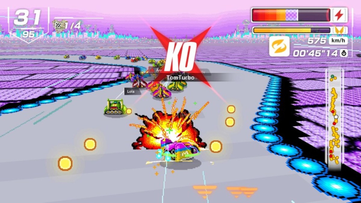 F-ZERO 99 KO elimination announcement pops up.