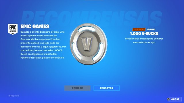 Fortnite notification showing V-Bucks refund for the Find the Force event.