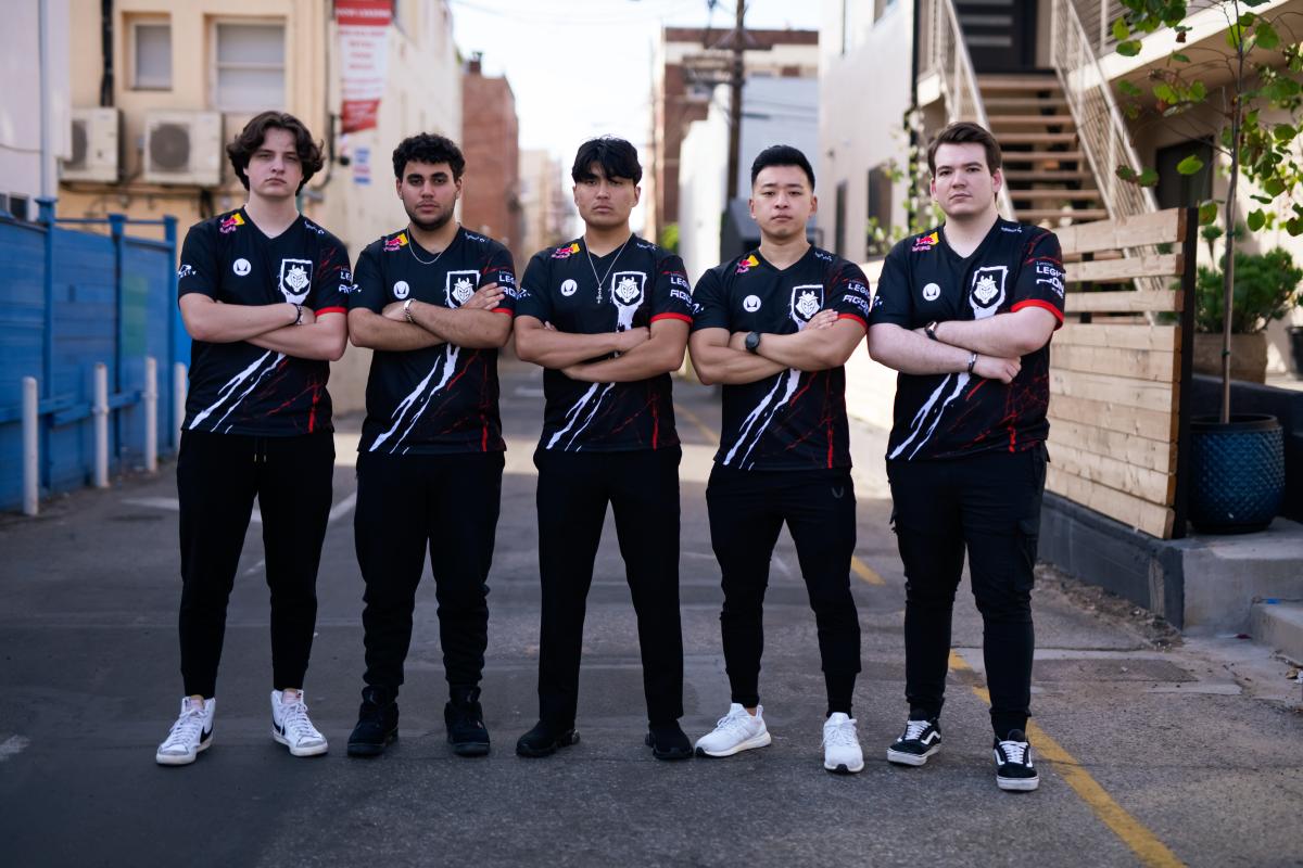 Former members of The Guard posing in their new G2 jerseys after signing with the team