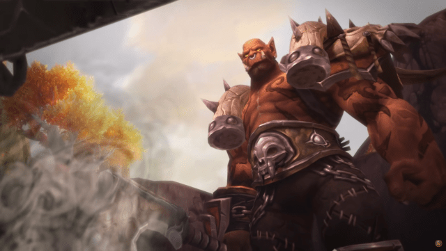 Garrosh Hellscream looking down in Mists of Pandaria: Siege of Orgrimmar cinematic.