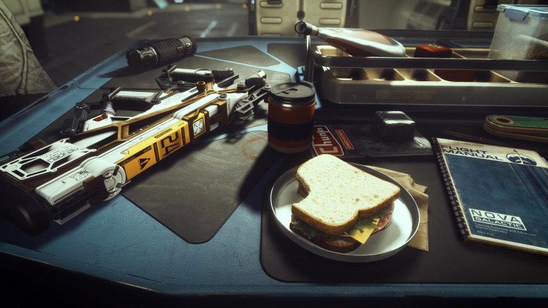 A tasty-looking cheese sandwich on a table in Starfield.