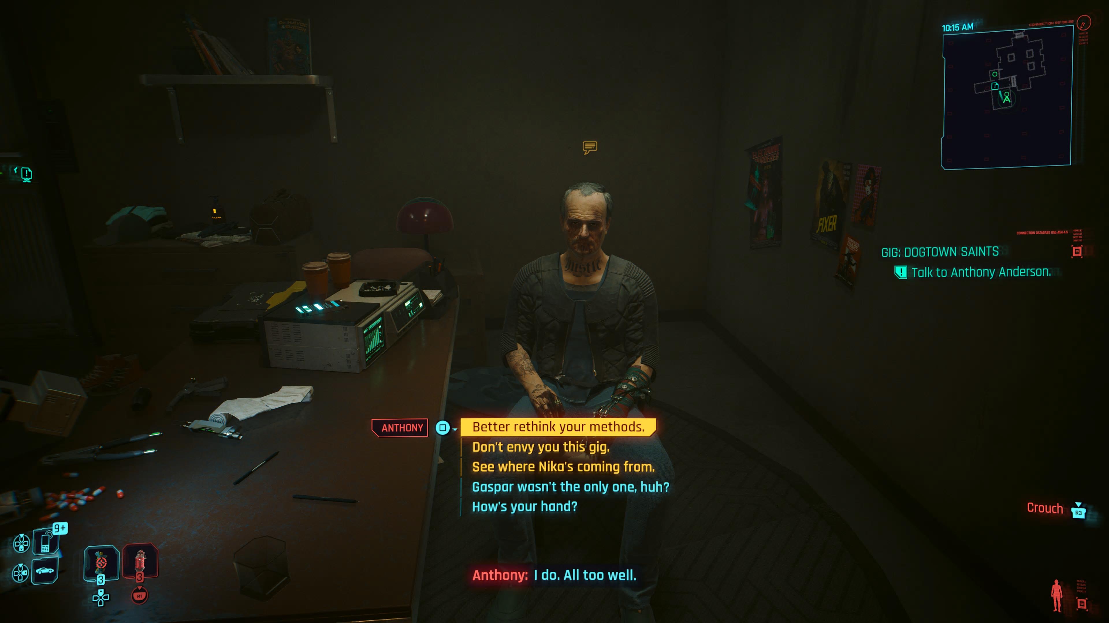 An in game screenshot of the character Dr Anderson in the Phantom Liberty DLC for Cyberpunk 2077. 