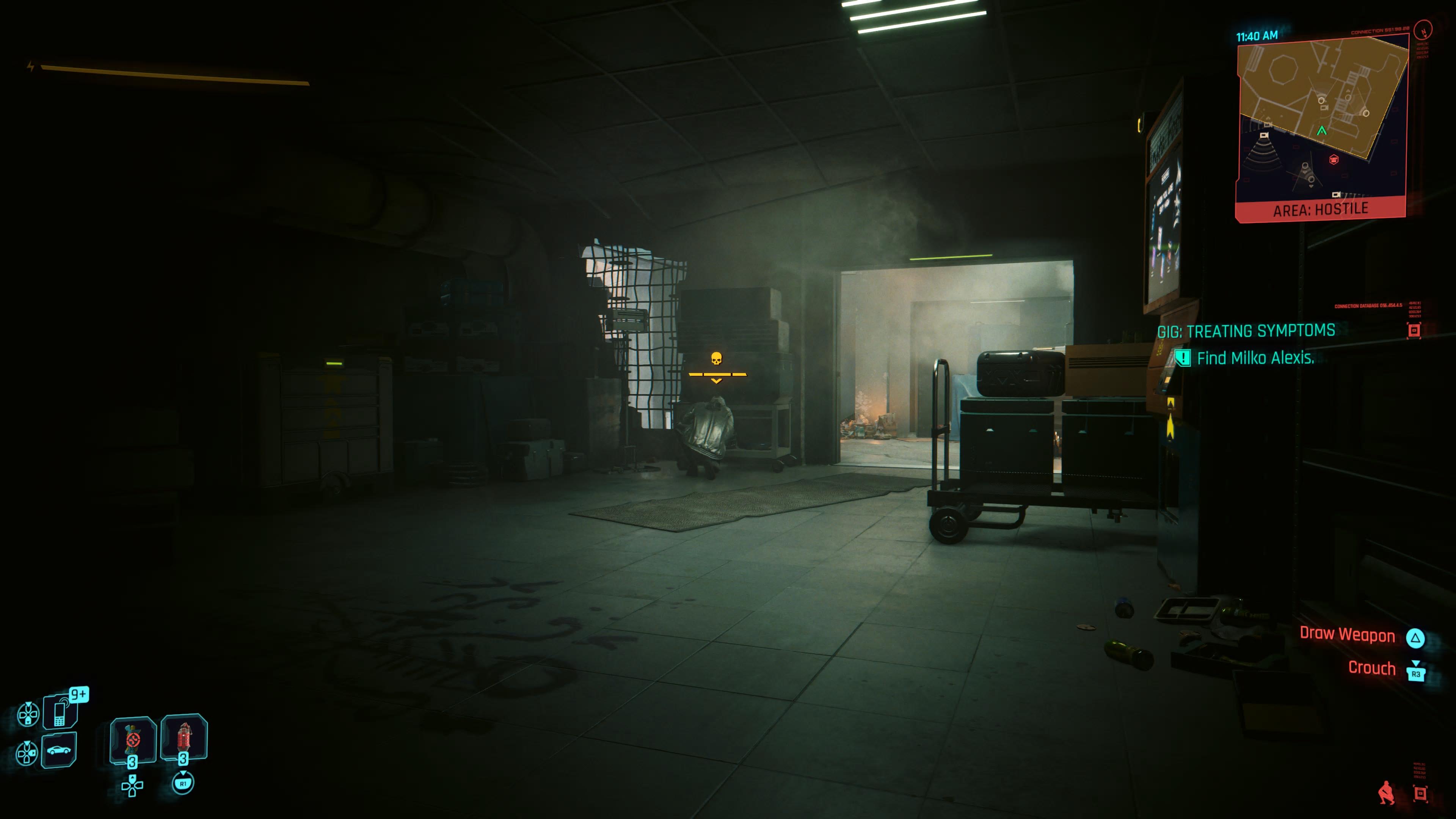 An in game screenshot of the Voodoo Boys hideout from the Cyberpunk 2077 DLC Phantom Liberty