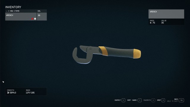 An image of a stolen wrench with a red 'stolen' marker on the bottom right hand side of the item listing. Screenshot by Dot Esports.