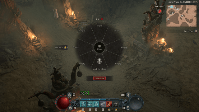 Screenshot of emote wheel in Diablo 4. 