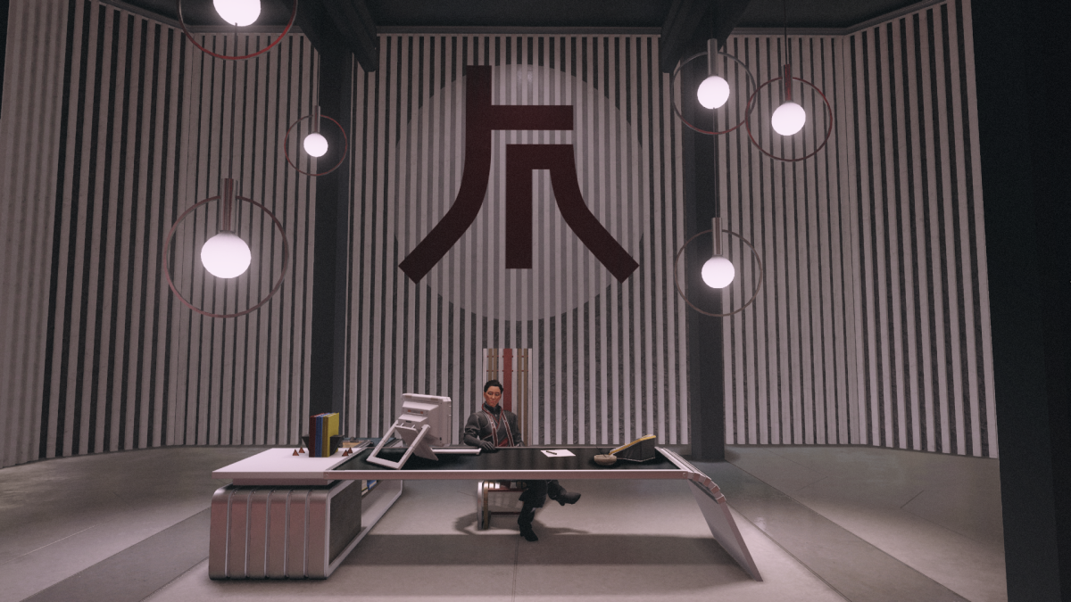 Masako Ryujin sitting at a desk in Starfield