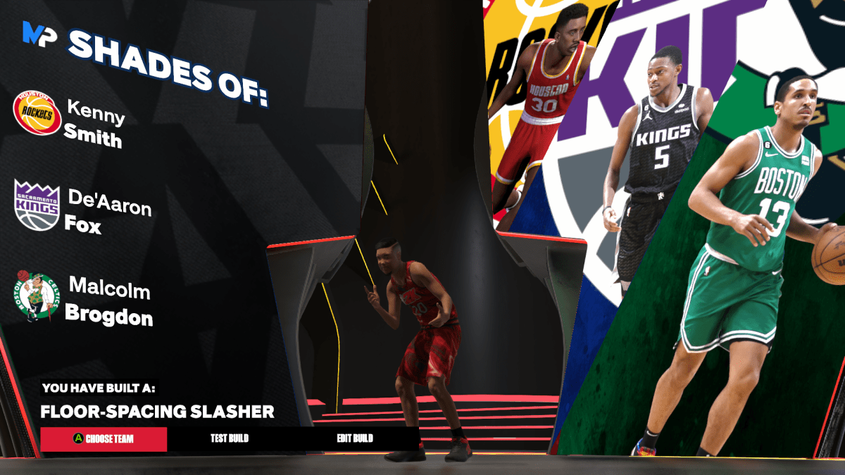 A MyPlayer builder splash screen for a floor-spacing slasher in NBA 2K24.