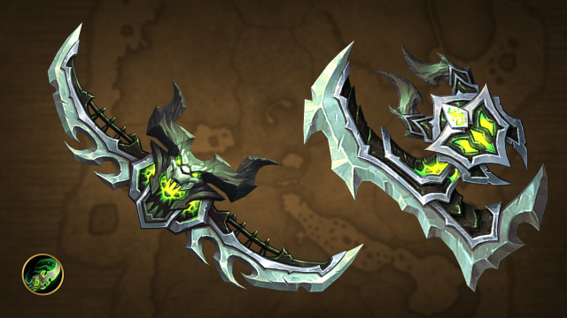 Two warglaive weapons in WoW Dragonflight