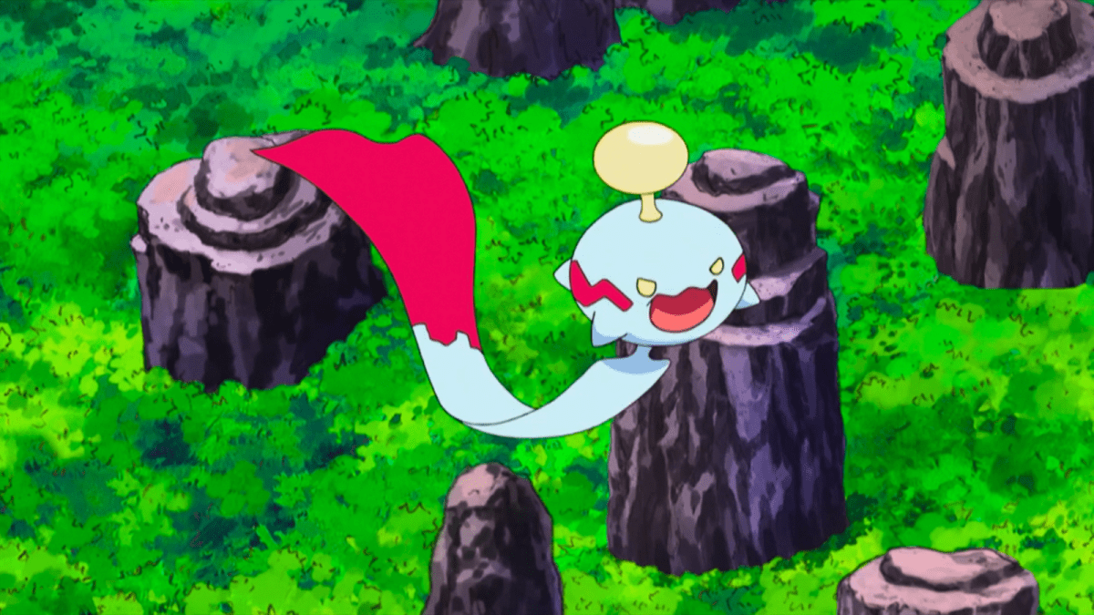 Chimecho floating in the Pokémon anime.