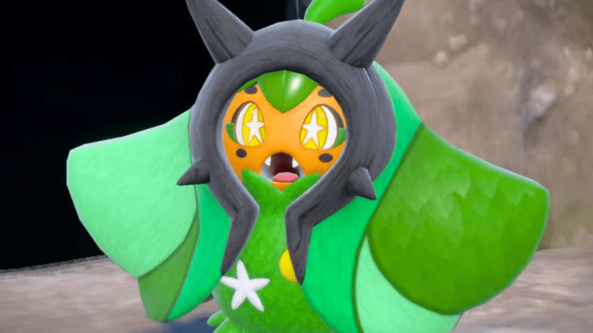 Ogerpon without its mask in Pokémon Scarlet and Violet The Teal Mask DLC.