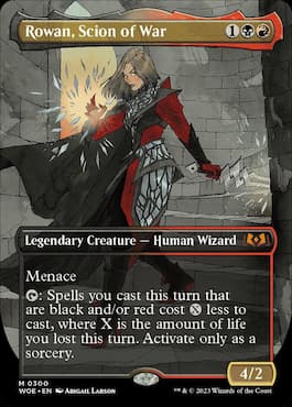 Image of Rowan Kenrith casting spells through Rowan, Scion of War MTG WOE card