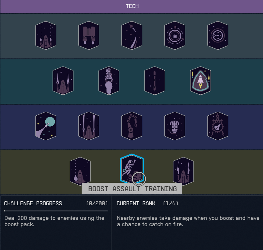 Displays the tech skill tree in Starfield.