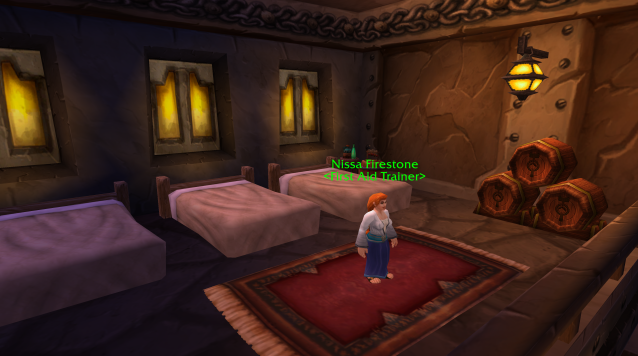 Nissa Firestone in WoW Classic, the Alliance First Aid trainer in Ironforge. 