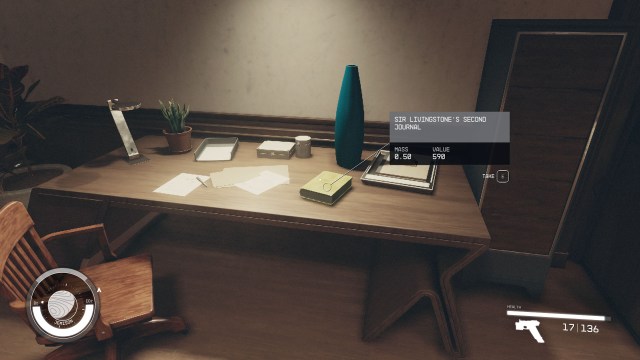 Sir Livingstone's Second Journal is located on the desk in Matteo Khatri's room. Screenshot by Dot Esports.