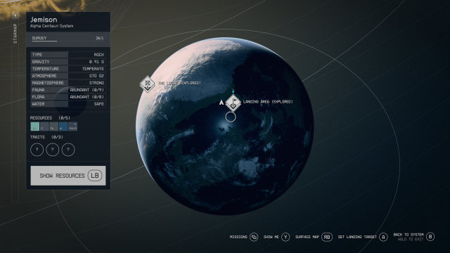 Starfield Jemison planet showing Fracking Station point