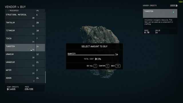 Tungsten purchase option in Starfield