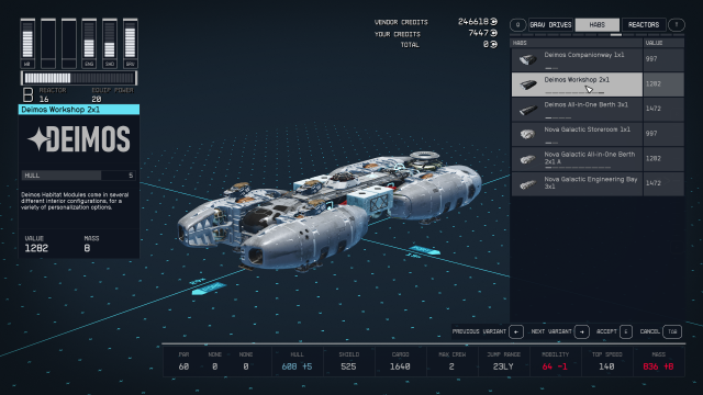 Image of the ship builder menu in Starfield.