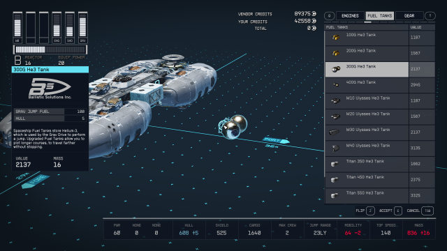 Displays the ship builder menu in Starfield.