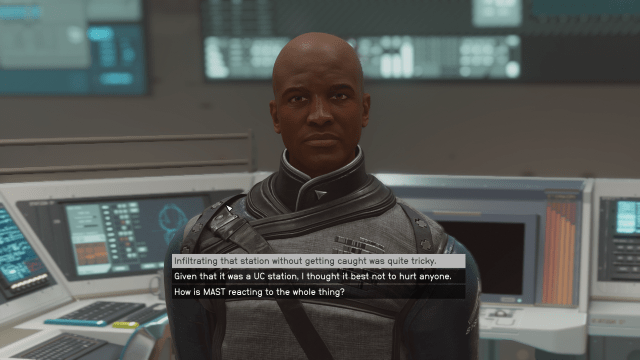 Displays dialogue with Commander Ikande at the end of the mission The Best There Is in Starfield.