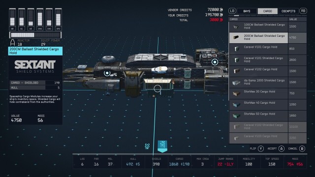 Starfield Ship shielded cargo capacity