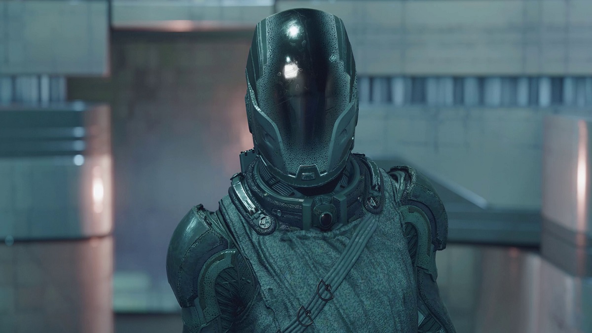 An image of the Hunter looking at the player character in Starfield.