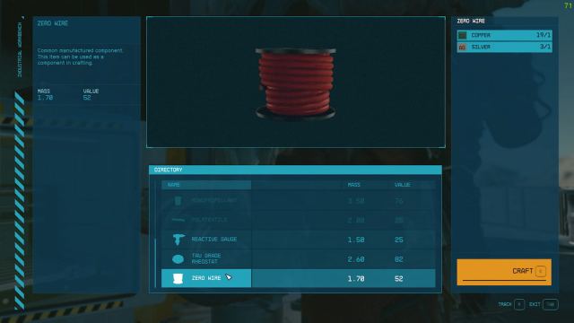 Image showing Zero Wire crafting in Starfield