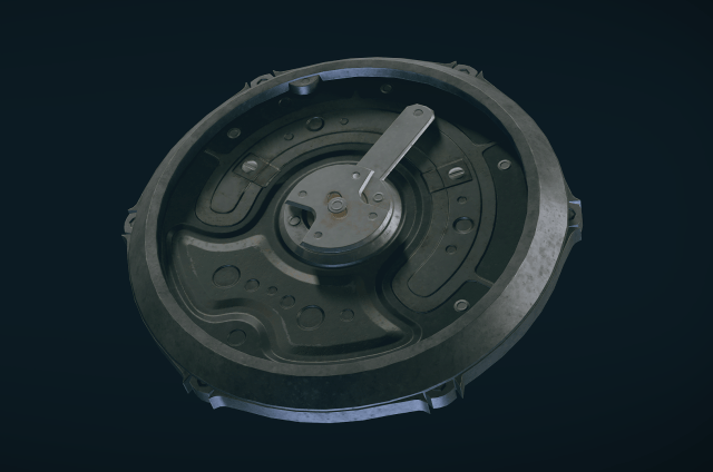 A round item made of metal against a black background in Starfield.