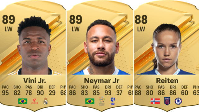 Cards for Vinicius, Neymar, and Guro Reiten in EA FC 24.