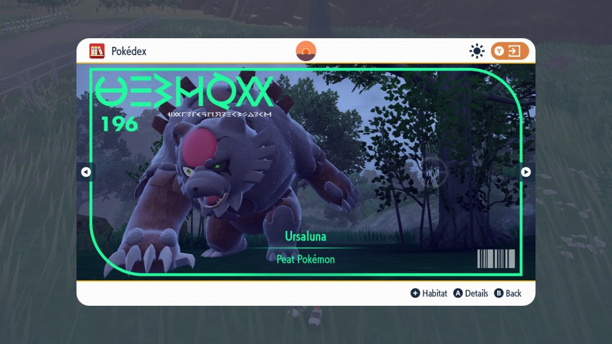 Ursaluna has a metal Pokedex cover photo.