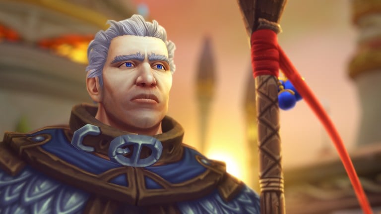 Khadgar holding a staff and looking into the distance.