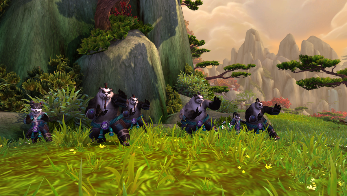 Pandaren Monks train on the Wandering Isle in WoW