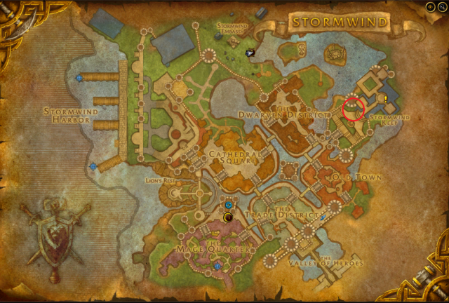 Map of Stormind showing you start Man'ari Eredar questline in Stormwind Keep.