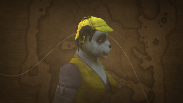 Female Pandaren wearing Yellow Tweed Cap