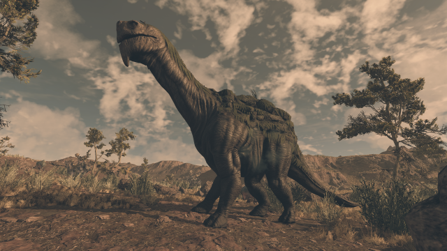 A dinosaur creature on a planet in Starfield