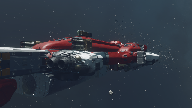 A screenshot of our ship in space