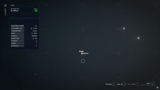 A galaxy map showing the Narion system icon