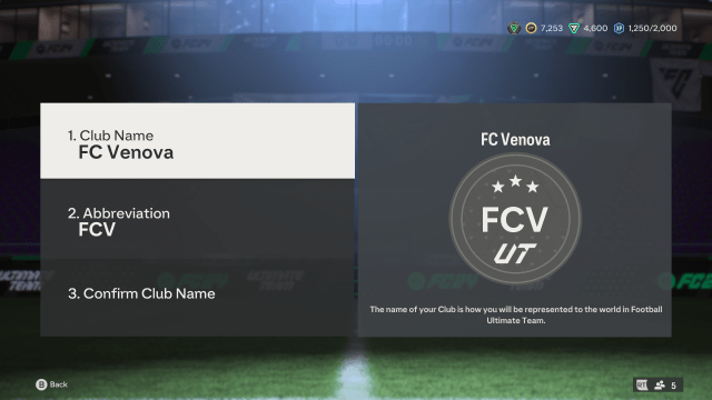 Changing club name in EA FC 24 Ultimate Teeam