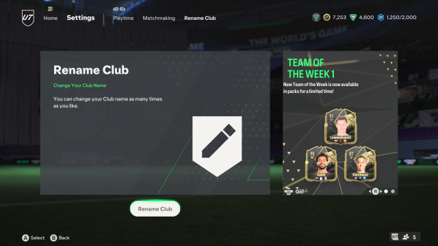 Rename Club screen in EA FC 24 Ultimate Team