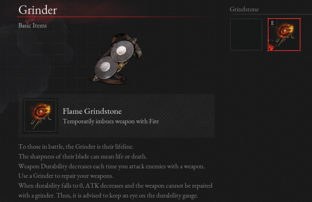 Menu showing Grindstones in Lies of P