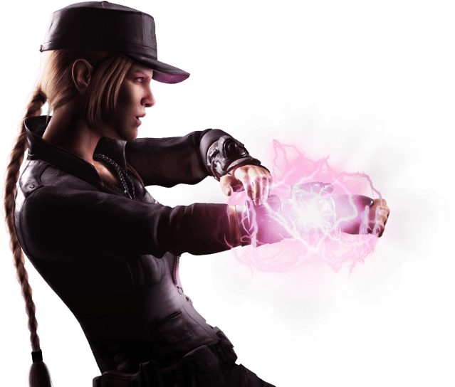 Mortal Kombat XL render featuring Sonya charging up a purple ball of lightning.