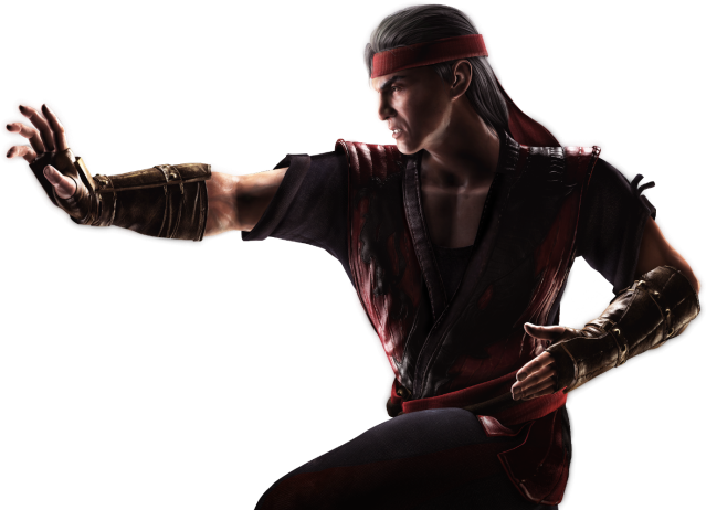 Render of Liu Kang from Mortal Kombat XL showing him combatively holding his hand up.