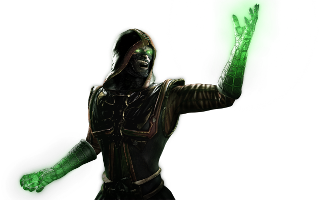 Render of Ermac from Mortal Kombat XL showing him holding up a glowing hand.