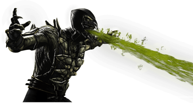 Mortal Kombat XL render of Reptile showing him spewing acid bile.