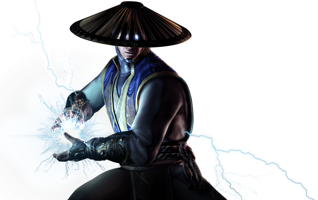 Raiden from Mortal Kombat XL charging up a ball of lightning.