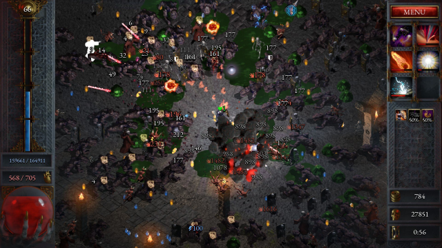 The Shieldmaiden class from Halls of Torment casting spells against a horde of enemies.
