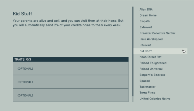 The Kid Stuff Trait screen in Starfield