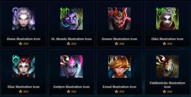 A screenshot of the new Illustration summoner icons in the LoL client store.