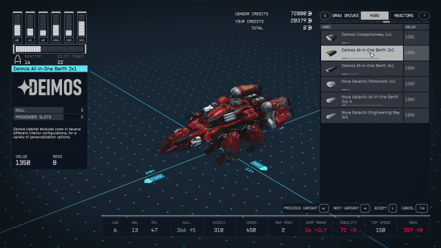 The ship habitat options in Starfield.