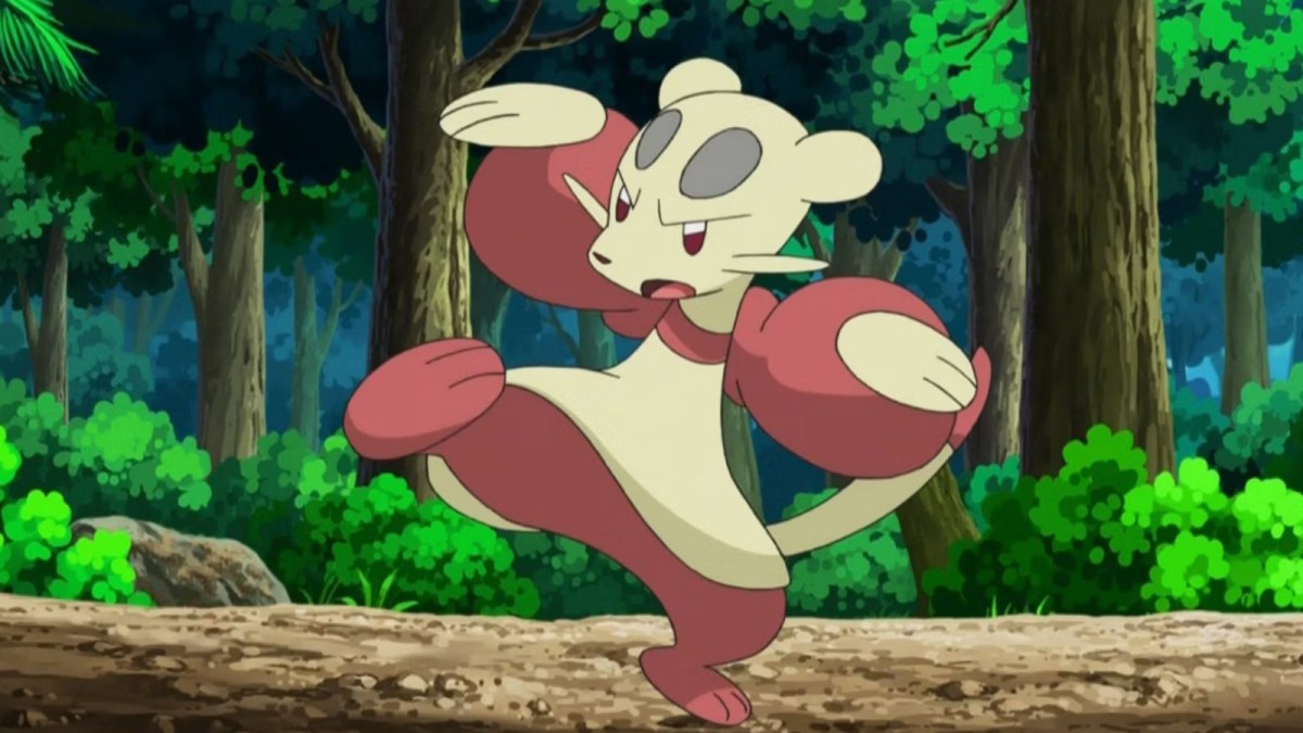 Mienfoo striking a pose in the Pokémon anime.